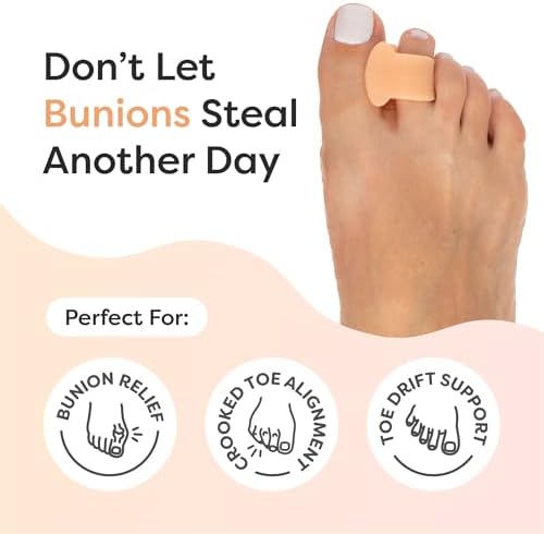 ZenToes Gel Toe Separators for Overlapping Toes, Bunions, Big Toe Alignment, Corrector and Spacer - 4 Pack (Beige)