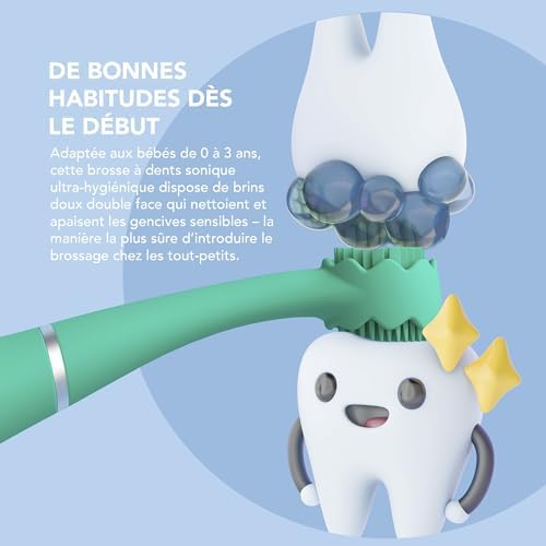 FOREO ISSA 4 Baby – Silicone Sonic Electric Toothbrush Bundle for Babies, 2-Sided Bristles, Fun Smile Feature, Gum Massage, 12 Months of Care with Extra Brush Head, Travel-Friendly - Kiwi Green