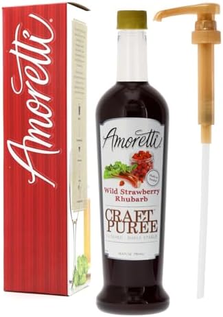 Amoretti - Strawberry Rhubarb Craft Puree 750ml - Perfect for Brewing, Cocktails, and other Beverages, Made of Real Fruit, No Preservatives, Filtered, Super Concentrated, Fully Pasteurized, TTB Registered