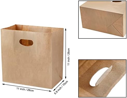 Foraineam 100 Pack Kraft Paper Bags, 11x6x11 Inch Natural Brown Paper Party Favor Goody Snack Gift Bag with Die Cut Handle, Bakery, Retail