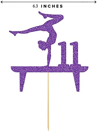 Purple Gymnastic 11 Cake Topper, Girl Rose Gold Glitter Gymnast 11th Birthday Party Decoration