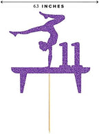 Purple Gymnastic 11 Cake Topper, Girl Rose Gold Glitter Gymnast 11th Birthday Party Decoration