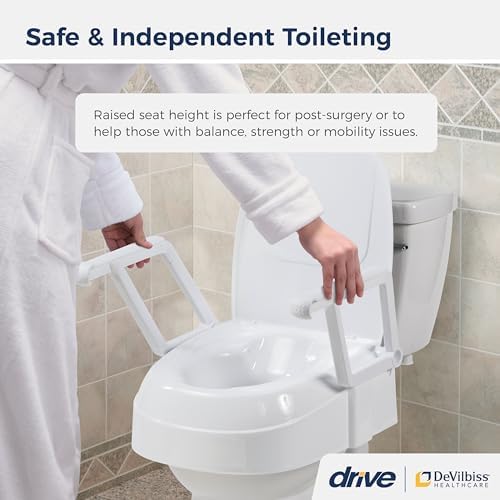 Drive Medical PreserveTech Universal Raised Toilet Seat with Handles, White