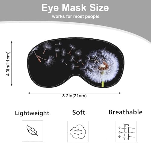 Dandelion Eye Mask Sleeping Mask Fluffy Flowers Plant Black Sleep Masks Silky Soft Eye Cover for Women Men Shading Blindfold for Air Travel Sleeping