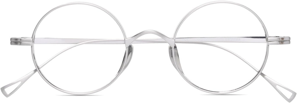 HELES Pure Titanium Vintage Round Reading Glasses, Lightweight Full Rim Blue Light Blocking Computer Readers AR Coating