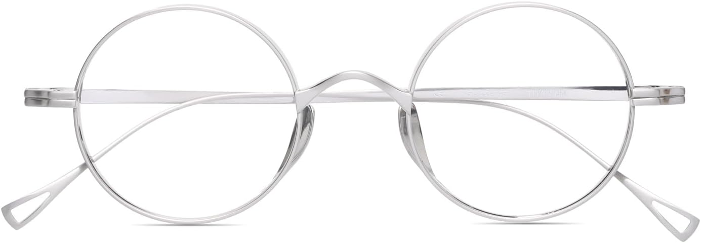 HELES Pure Titanium Vintage Round Reading Glasses, Lightweight Full Rim Blue Light Blocking Computer Readers AR Coating