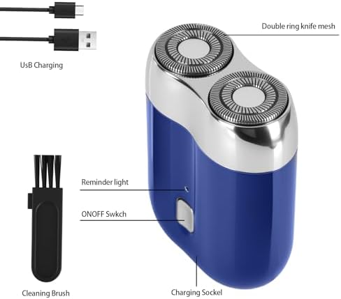 Mini Electric Shaver for Men Women, Pocket Dual Head Shaver, Rechargeable Waterproof Compact Travel Electric Razor, USB Close Battery Portable Razor for car, Travel, Office, Home use (Blue)