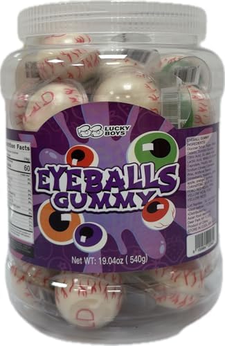 Lucky boys Eyeball Gummy Candy With Fruity Liquid Center Fat Free Perfect for Halloween & Themed Parties, Fun & Delicious 19.04oz (Eyeball Gummy 19.04oz 30pcs)