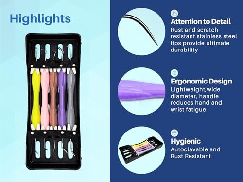 Artman Instruments Silicone Handle Dental Composite Filling Instruments Kit with Cassette Holder 5pcs Composite Restoration Tools