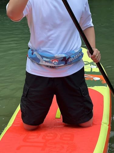 Automatic Inflatable Belt Pack Water Sports Jacket Waist Belt PFD for SUP Paddleboarding Fishing Boating Kayaking（fit 80-330 lbs） (Blue camouflage)