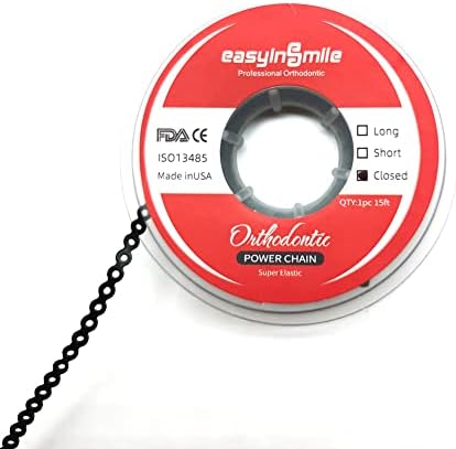 SNAWOP Dental Orthodontic Power Chain Multicolor Spool Elastic Rubber Bands for Teeth Braces (Closed, Black)