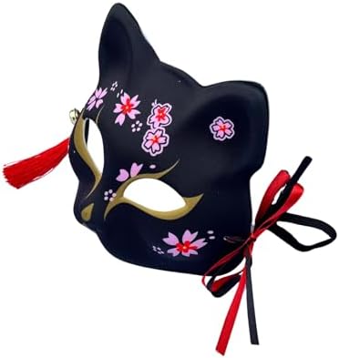 YangYong Kitsune Fox Mask for Halloween Costume,Animal Cosplay Kabuki Half Face Cat Masks Masquerade Party