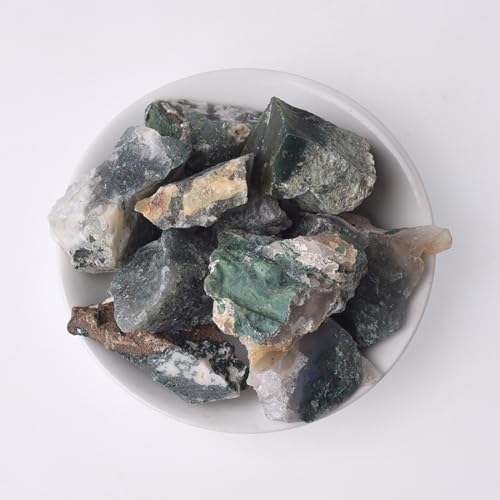 Erliway 1.25-2" Moss Agate Raw Crystals, Natural Rough Moss Agate Stone, Healing Raw Stones for Fountain Rock, Home Decor Meditation Energy Balancing Wire Wrapping Wicca & Reiki