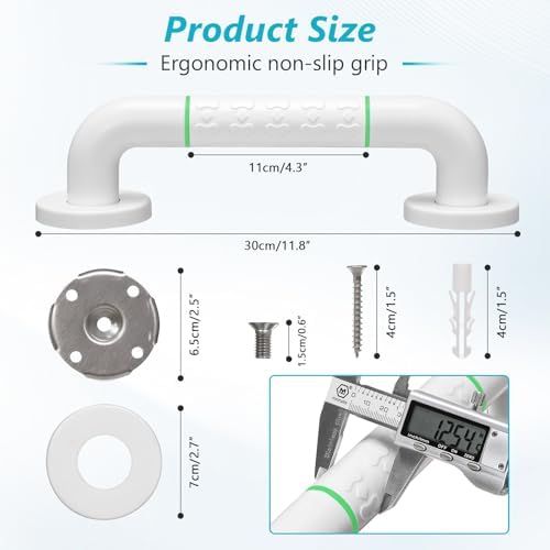 Grab Bars for Shower,2 Pack 12 Inch Shower Handle Bath Grab Rails with Anti-Slip Grip and Safety Luminous Circles,Stainless Steel Bath Handle Bathroom Grab Bar for Seniors, and Disability.