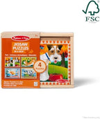 Melissa & Doug 4‑in‑1 Wooden Pets Jigsaw Puzzle Set, 48 Pieces with Storage Box, Toddler Puzzle Toy for Kids Ages 3+ - FSC Certified