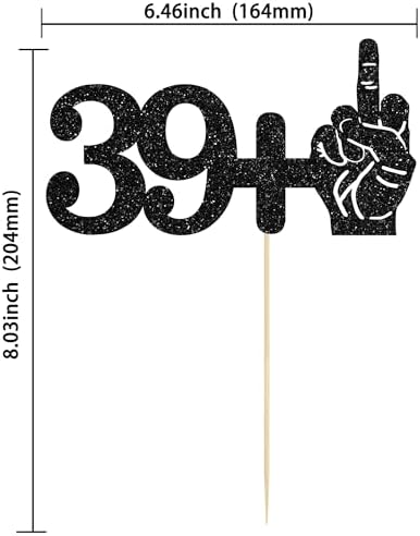 Ephlyn 1Pc 39+1 Black Glitter Cake Topper 40th Birthday Party Cake Decorations for Funny Forty Years Old Birthday Party Supplies
