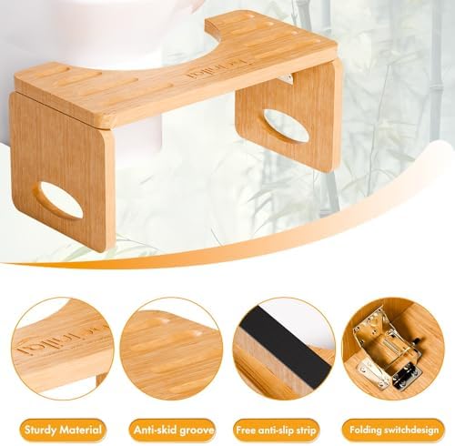 Beinilai Foldable Toilet Stool,7 Inches Poop Stool for Bathroom,Bamboo Toilet Stool Squat Adult,Potty Stool with Anti-Slip Strip