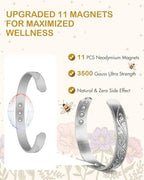 Feraco Copper Bracelet for Women, Ultra Strength Magnetic Bracelets, 99.99% Pure Copper Cuff Bangle with 3500 Gauss Neodymium Magnets, Adjustable (Silver)