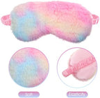 2 Pcs Plush Eye Mask Soft Sleeping Blindfold Eye Cover Comfortable Furry Faux Fur Sleeping Mask Satin Nap Night Eyeshade Cover for Women Men Gift (Light Rainbow, Dark Rainbow)