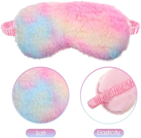 2 Pcs Plush Eye Mask Soft Sleeping Blindfold Eye Cover Comfortable Furry Faux Fur Sleeping Mask Satin Nap Night Eyeshade Cover for Women Men Gift (Light Rainbow, Dark Rainbow)