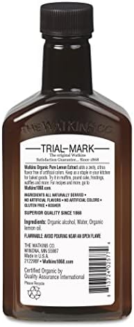 Watkins Organic Pure Lemon Extract, Non-GMO, Kosher, 4 oz. Bottle, 1-Pack