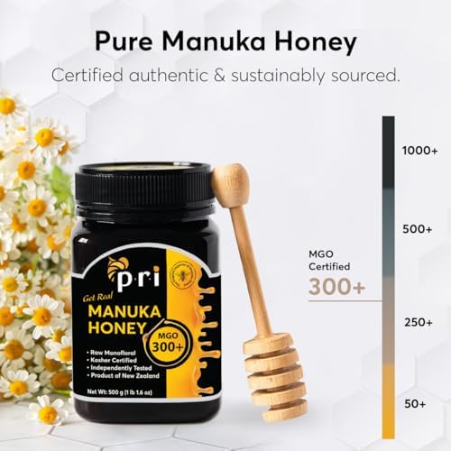 P.R.I Manuka Honey MGO 300+, Elevated‑Potency Monofloral New Zealand Honey, Cool‑Processed & 100% Traceable (500g/1.1lb)