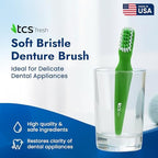 TCS Fresh Soft Bristle Denture Brush – for Dentures, Retainers & Aligners – Made with Premium Dupont® Nylon Bristles (0.18 mm) for Gentle Plaque Removal – Ergonomic Handle & Dual Brush Heads – 3 Pack