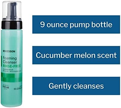 McKesson Rinse-Free Foam Cleanser with Aloe, 9 oz [12 Count] Vitamin A and E - Body Wash & Shampoo for Elderly, Hospital Grade, Cucumber Melon