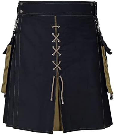 Vintage Scottish Kilt Men Plus Size Irish Hybrid Tartan High Waisted Utility Kilts Gothic Pleated Skirts with Pockets
