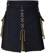 Vintage Scottish Kilt Men Plus Size Irish Hybrid Tartan High Waisted Utility Kilts Gothic Pleated Skirts with Pockets