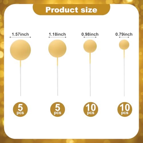 30 PCS Balls Cake Topper DIY Cake Insert Toppers Ball Cake Picks Cupcake Topper for Birthday Party Baby Shower Wedding Cake Decoration（Yellow）