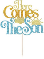Glitter Here Comes The Son Baby Shower Cake Topper -First Birthday Cake Topper For Baby, Photo Booth Props,Sun Theme Party 1st Boy Birthday Party Decoration Supplies