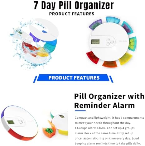 Smart Pill Box,7 Day Pill Organizer,4 Alarm Clocks,AM/PM Automatic Alarm Reminder,Hold Vitamins Fish Oil,Supplements,Travel Pill or Pillganizer,Suitable for The Elderly, Children, Office Workers