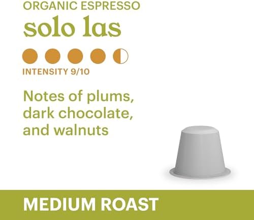 G GRANA Coffee Pods, Compatible with Nespresso OriginalLine, 20 Pack, Medium Roast, USDA Organic 100% Arabica Single Source Specialty Coffee, Compostable Single Serve Capsules, Solo Las
