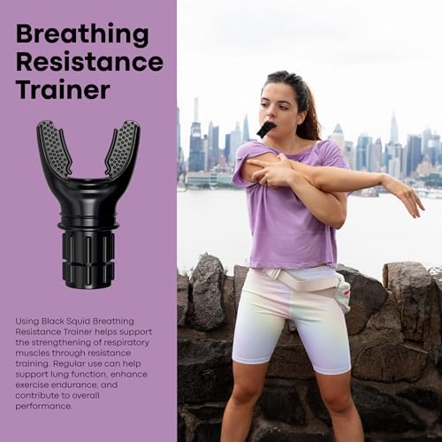 BlackSquid Breathing Exercise Device - Fitness Breather Strength & Endurance Trainer - Athletes Mouth Inhale Breather Stamina Booster Mouthpiece Training Tool