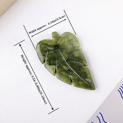 Runyangshi 1PCS Natural Green Jade Stone Hand-Carved Crystal Leaves Sculpture Leaf Shape Crystal Healing Stone Figurines Reiki Gemstone Collection Home Decor Desk Decor