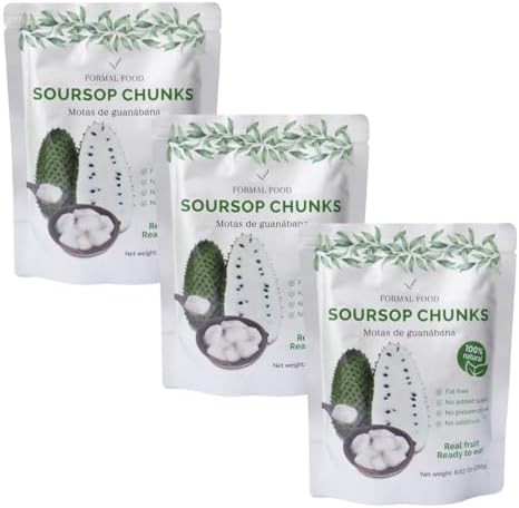 Natural Fresh Soursop (Guanabana) 100% Real Fruit - No Added Sugar, No Preservatives - 8,82 Oz (Soursop Pack of 3)