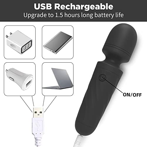 Handheld Personal Mini Massager Tool– Waterproof, USB Rechargeable, 10 Vibration - Perfect on Back Legs Hand Pains and Sports Recovery(Black)