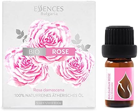 Essences Bulgaria Organic Rose Essential Oil 1/6 Fl Oz | 5ml | Rosa Damascena | 100% Pure and Natural | Undiluted | Therapeutic Grade | Family Owned Farm | Steam-Distilled | Non-GMO | Vegan