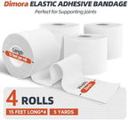 Dimora 4-Pack Elastic Adhesive Bandage Tape - Durable Elastic Tape for Joints Support and First Aid Kit, No Sticky Residue, Strong Bandage Wraps for a Pained and Tender Joint