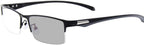 Photochromic Reading Sunglasses Progressive Multifocal Reading Glasses, Men's Browline Half-Rim Frame, Black