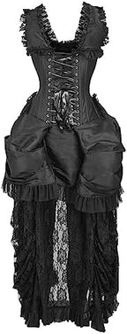 Daisy Corsets Women's Daisy Corsets Top Drawer Steel Boned Black Lace Victorian Bustle Corset Dress