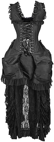 Daisy Corsets Women's Daisy Corsets Top Drawer Steel Boned Black Lace Victorian Bustle Corset Dress