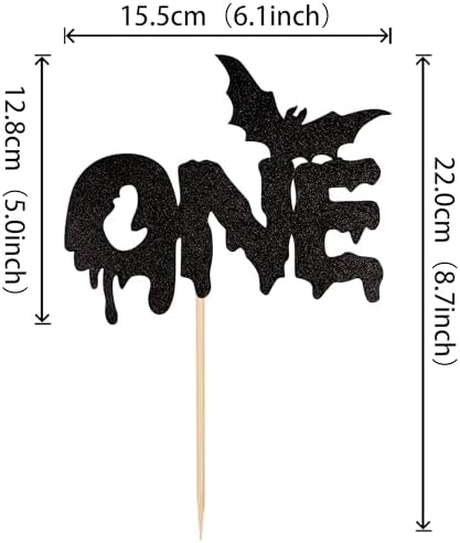 1 PCS Halloween One Cake Topper Black Glitter Bat Halloween 1st Birthday Cake Pick for Halloween Theme Baby First Birthday Party Cake Decorations Supplies