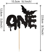 1 PCS Halloween One Cake Topper Black Glitter Bat Halloween 1st Birthday Cake Pick for Halloween Theme Baby First Birthday Party Cake Decorations Supplies