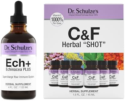 Dr. Schulze's Echinacea Plus & C&F Herbal Shot Bundle - Natural Defense Aid for All-Season Immune Support - Vitamin C & Organic Echinacea - Convenient Liquid Format - Gluten-Free & Vegan