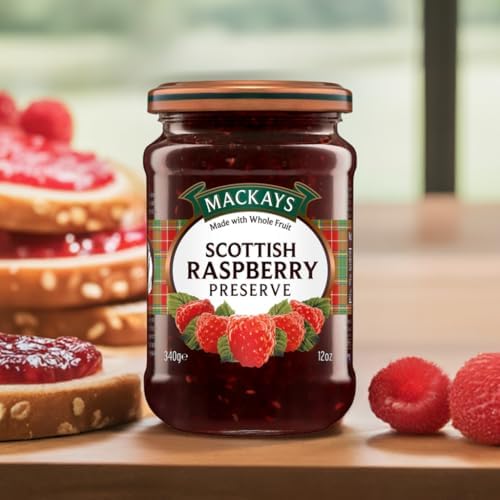 Mackays Scottish Raspberry Preserve Jam 340gm (Pack of 2)| Imported from Scotland | Made with Whole Fruits | Vegan | Gluten-Free | No Artificial Colors or Preservatives