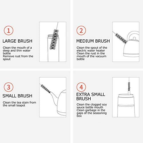 4 Pieces teapot spout Brush Nylon Bristle Cleaner for Electric Kettles, Vacuum Bottles, Cups and Bottles; Stainless Steel Handle
