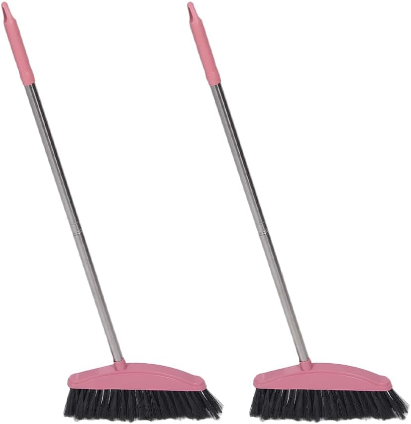 LIFKOME 2pcs Heavy Duty Stainless Steel Long Handle Broom for Home Cleaning for Including Tile and Portable and Design