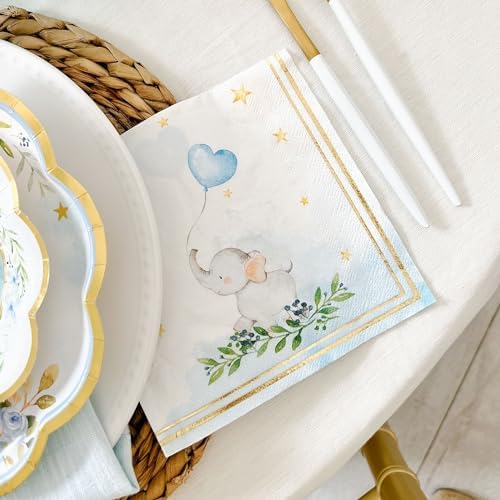 Kate Aspen Elephant Baby Shower 2 Ply Paper Napkins-Blue (Set of 30) Little Peanut, Thick Decorative Dinner Napkins, Luncheon Serveware, 2 ply
